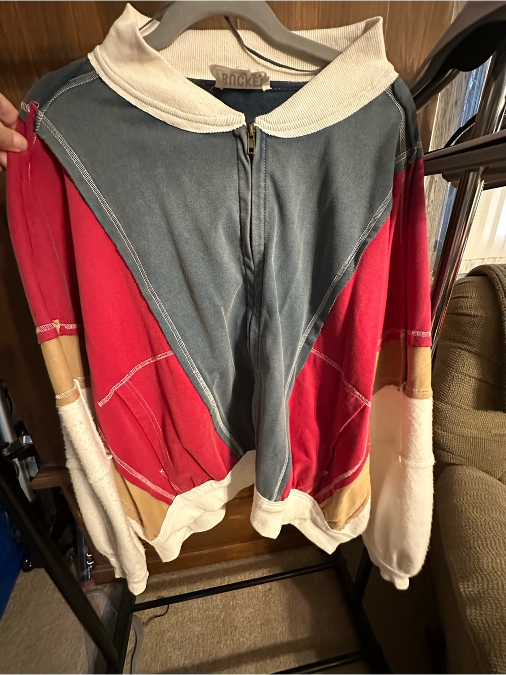 Colorblock Zip-Up Sweater Jacket - Red/Blue
